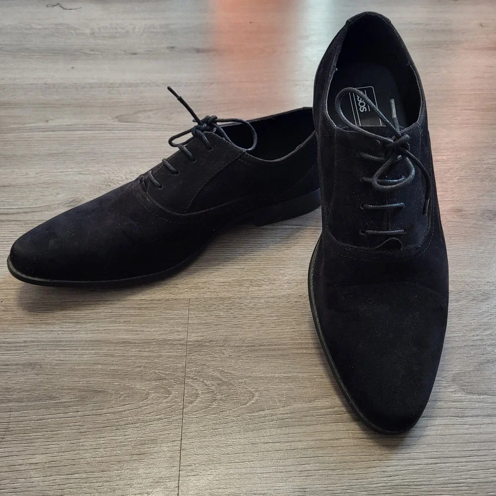 ASOS Mens Black Faux Suede Oxford Dress Shoes Lace Up Formal‎ Almond Toe SIZE 9